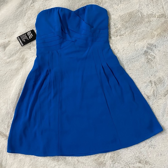 🆕 NWT size 6 Express Wedding Guest Blue Strapless Dress - Picture 4 of 14